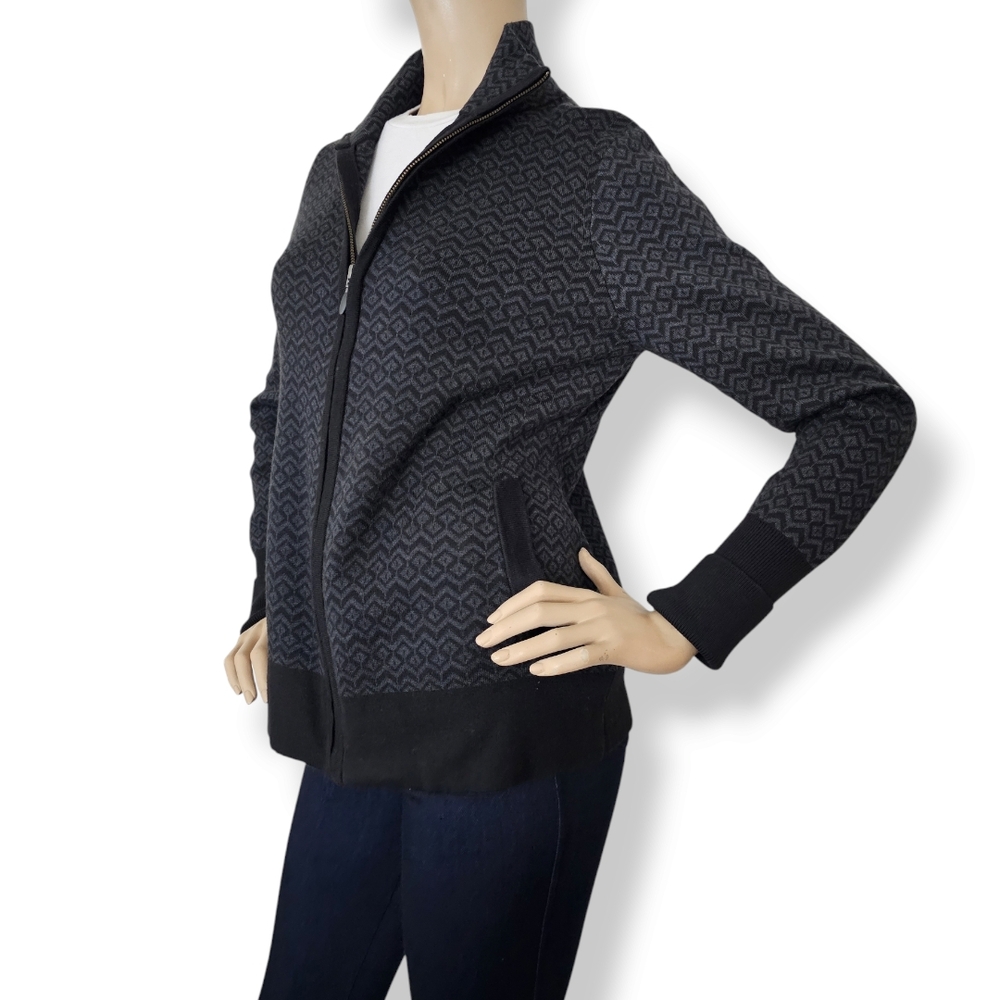 Aspen Black & Gray Geometric Print Zip-Up Sweater With Thumbholes Size Large - Picture 5 of 8